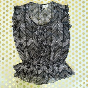 Worthington Black and Gray Sleeveless Ruffled Blouse